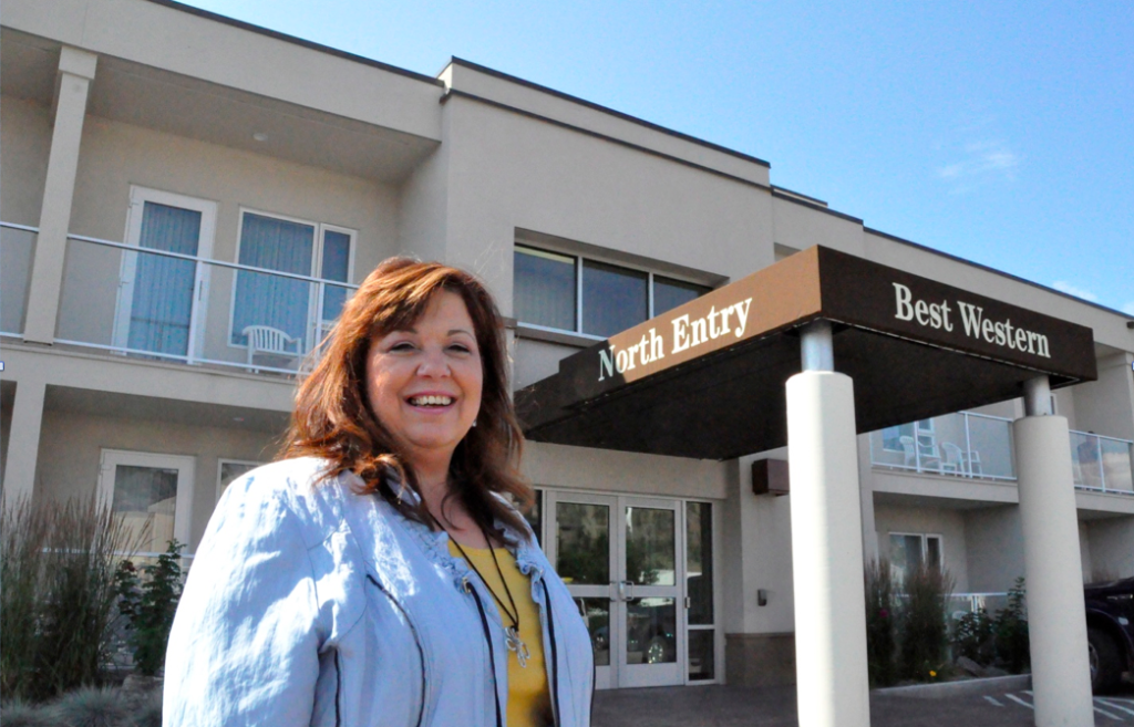 Brenda Rayburn, Marketing and Communications Manager at Best Western PLUS Kelowna Hotel and Suites. the hotel is Green Tourism Gold, and has a LEED Silver Wing at the Hotel. Photo Credit: Lindsay Eason